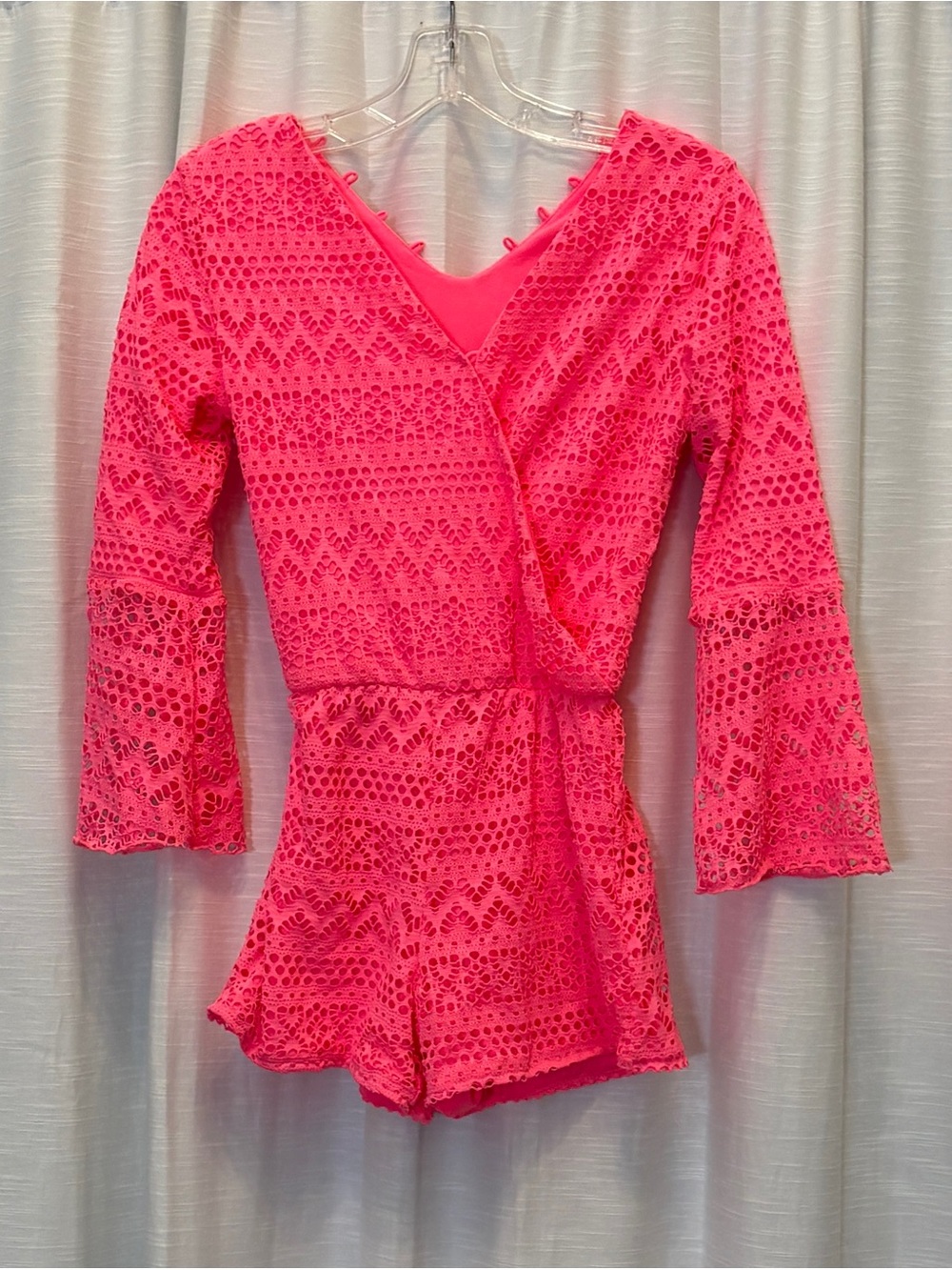 Kensie Neon Pink Lace Detail Romper